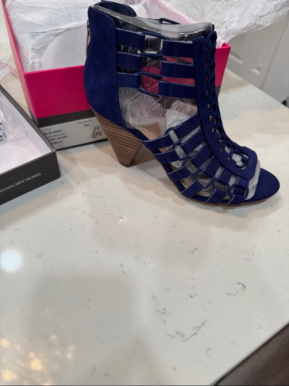 Vince Camuto Navy Strappy Lace-Up Cone Heel Sandal